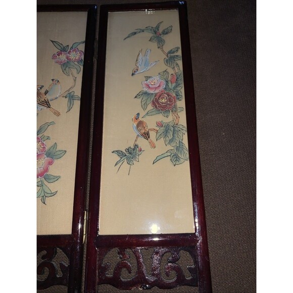 Hand Painted Dual Scene Mini Chinese  Four Panel Silk Screen 12H x 4W” X 4Panels - Picture 7 of 14
